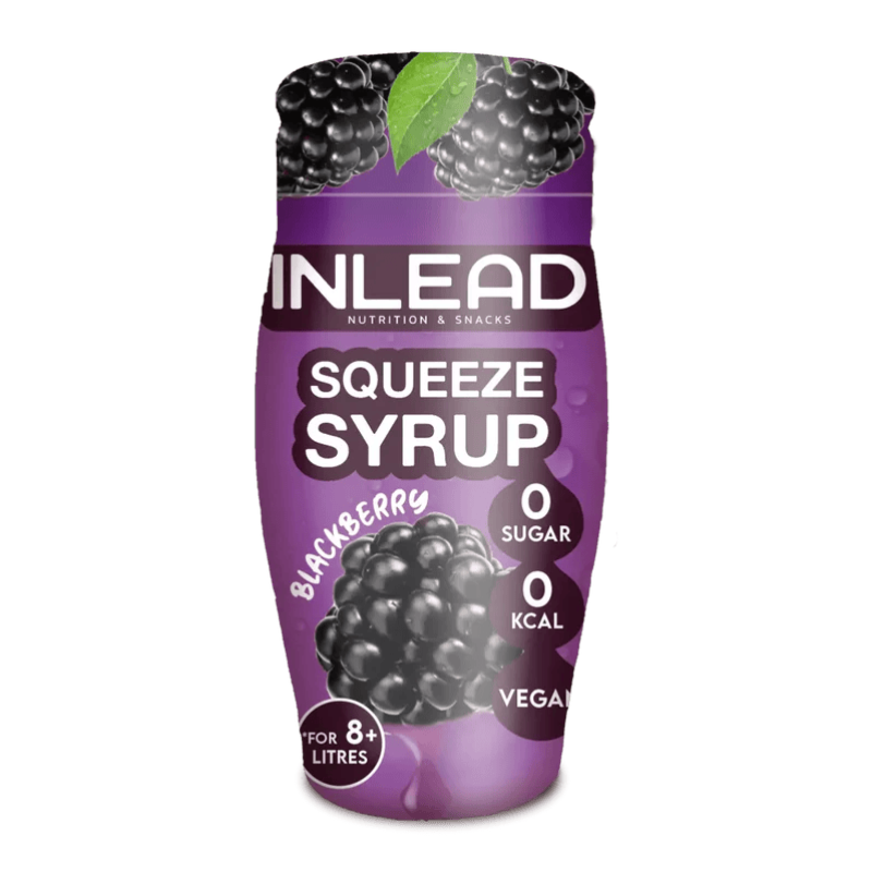 Bouteille Inlead Squeeze Syrup 65ml goût mûre, sirop concentré végan sans sucre ni colorant artificiel pour préparer plus de 8 litres de boisson fruitée