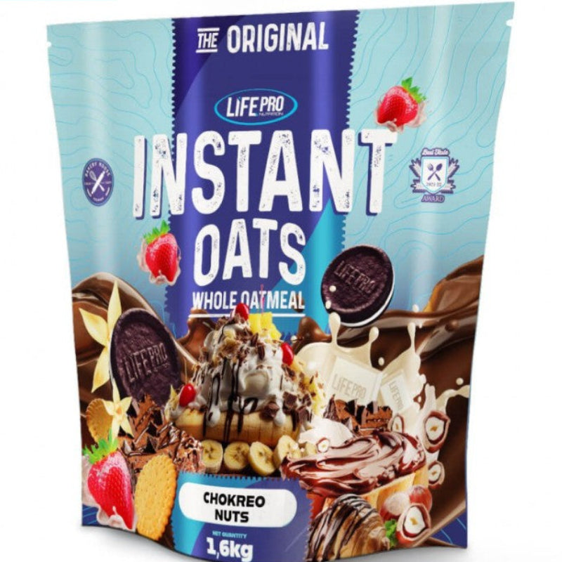 Instant Oats Life Pro Nutrition 1,6kg - Flocons d'avoine complète Chokreo Nuts chocolat biscuit noisette petit-déjeuner sportif | Dragon Nutrition