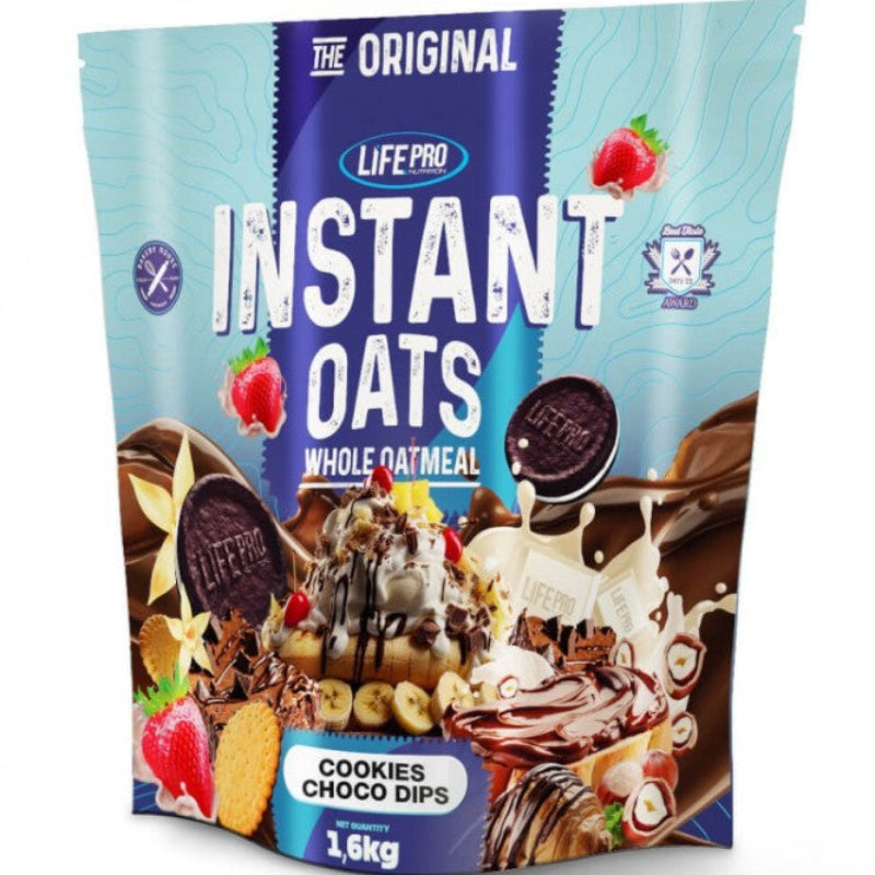 Instant Oats Life Pro Nutrition 1,6kg - Flocons d'avoine complète Cookies Choco Dips biscuit pépites chocolat petit-déjeuner sportif | Dragon Nutrition
