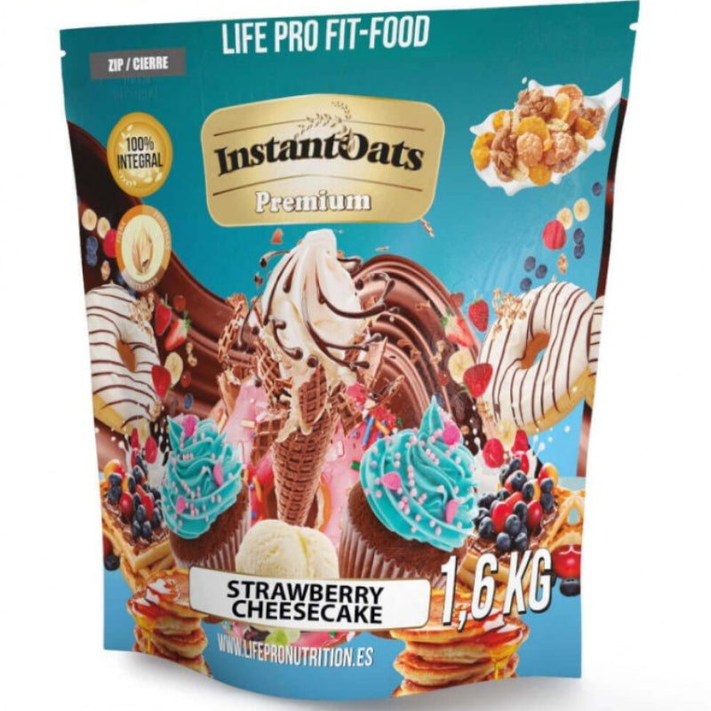 Instant Oats Premium Life Pro Fit-Food 1,6kg - Flocons d'avoine complète fraise cheesecake 100% intégral petit-déjeuner sportif | Dragon Nutrition