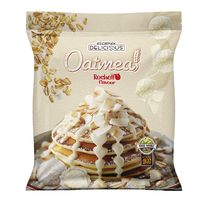 iOGenix Delicious Oatmeal flocons d'avoine complète saveur Rochello coco 1kg - Dragon Nutrition