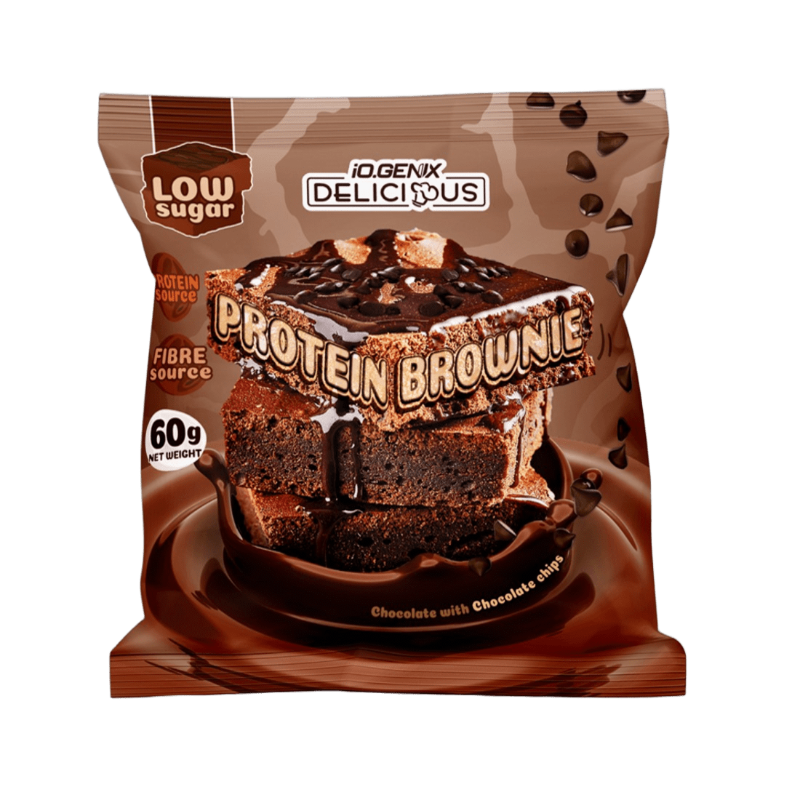iOGenix Delicious Protein Brownie chocolat pépites 60g faible en sucre - Dragon Nutrition