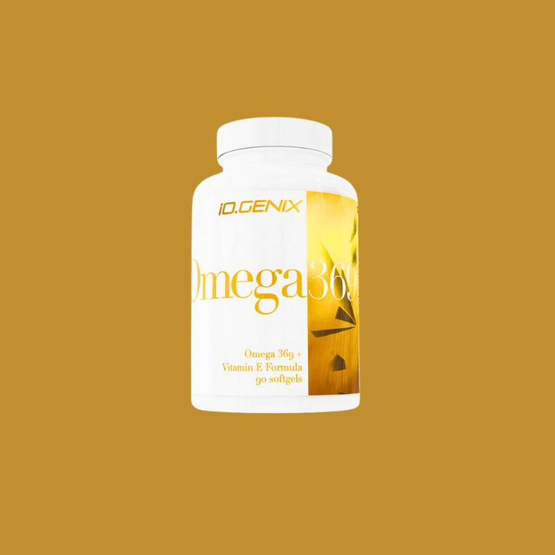 Pot iO.Genix Omega 3-6-9 avec vitamine E, 90 softgels, combinaison d’huile de poisson, de lin et de bourrache pour le cœur, le cerveau et les articulations