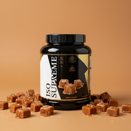 Protéine ISO Supreme caramel beurre salé 2kg Ultimate Lab – whey isolate goût caramel salé avec morceaux de caramel