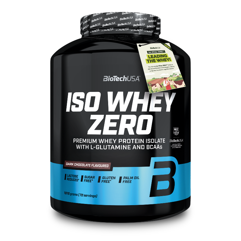 Iso Whey Zero BioTechUSA 1816g - Protéine isolate premium chocolat noir sans sucre sans gluten L-Glutamine BCAAs 72 portions | Dragon Nutrition