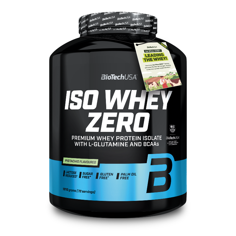 Iso Whey Zero BioTechUSA 1816g - Protéine isolate premium pistache sans sucre sans gluten L-Glutamine BCAAs 72 portions | Dragon Nutrition