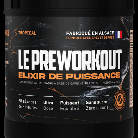 Le Preworkout Elixir de Puissance Saveur Tropical - Booster caféine plantes acides aminés sans sucre zéro calorie fabriqué en Alsace