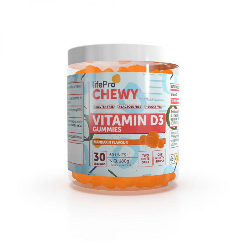 Life Pro Chewy Vitamine D3 Gummies saveur mandarine 60 unités sans sucre sans gluten - Dragon Nutrition