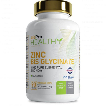 Life Pro Healthy Zinc Bisglycinate 15mg 90 capsules vegan sans gluten 3 mois - Dragon Nutrition