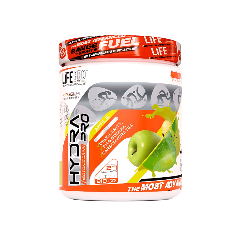 Boisson isotonique Life Pro Hydra Pro saveur pomme, 810g, 27 doses pour hydratation et énergie sportive
