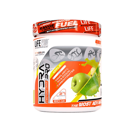 Boisson isotonique Life Pro Hydra Pro saveur pomme, 810g, 27 doses pour hydratation et énergie sportive