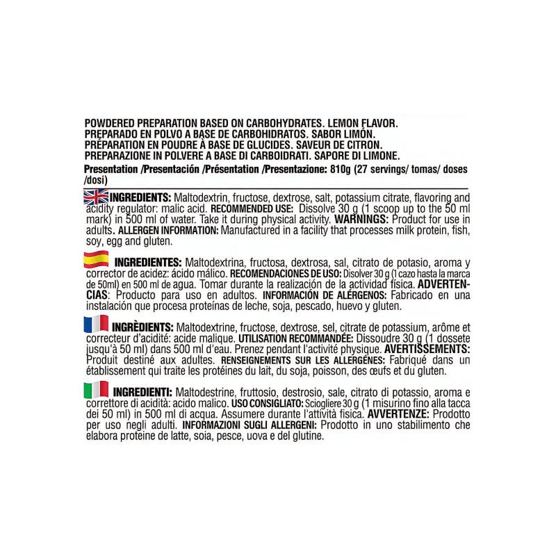 Étiquette ingrédients et recommandations d’utilisation Life Pro Hydra Pro, préparation en poudre à base de glucides