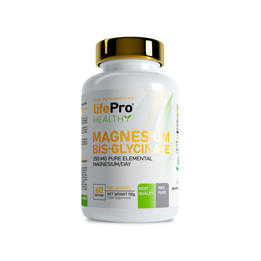 Pot Life Pro Healthy Magnesium Bisglycinate 120 capsules, 250mg de magnésium pur par jour pour le stress, la récupération musculaire et le sommeil
