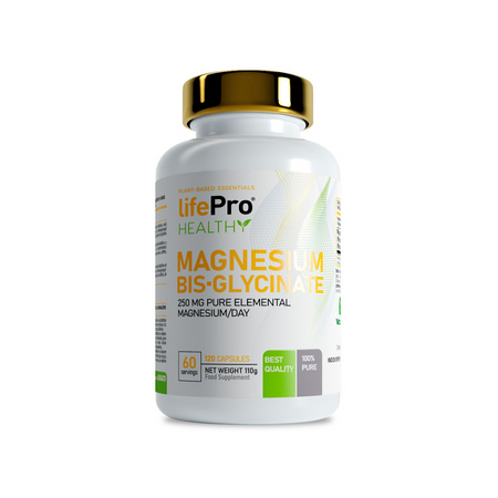 Pot Life Pro Healthy Magnesium Bisglycinate 120 capsules, 250mg de magnésium pur par jour pour le stress, la récupération musculaire et le sommeil