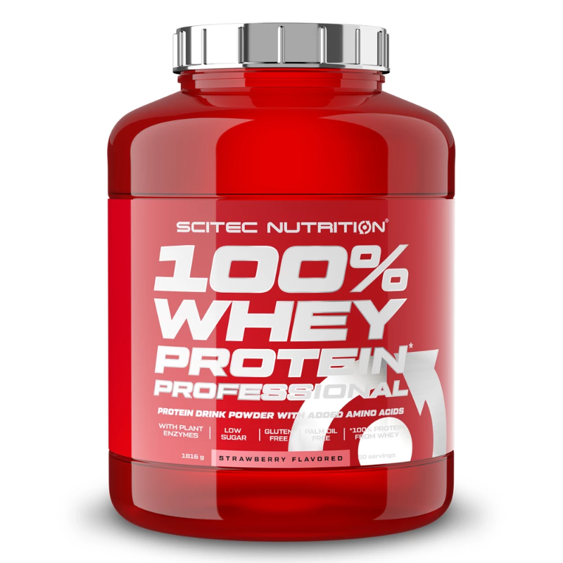 Scitec Nutrition 100% Whey Protein Professional saveur fraise 1816g sans gluten faible sucre - Dragon Nutrition