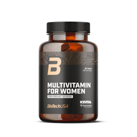 Flacon BioTechUSA Multivitamin for Women, complément multivitamines et minéraux pour femmes en 60 tablettes issues de sources organiques