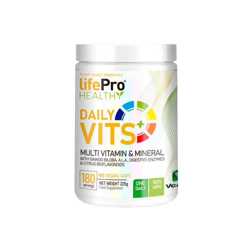 Pot LifePro Healthy Daily Vits, multivitamines et minéraux en 180 gélules véganes avec ginkgo biloba, ALA, enzymes digestives et bioflavonoïdes d’agrumes