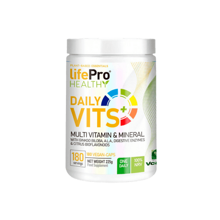 Pot LifePro Healthy Daily Vits, multivitamines et minéraux en 180 gélules véganes avec ginkgo biloba, ALA, enzymes digestives et bioflavonoïdes d’agrumes