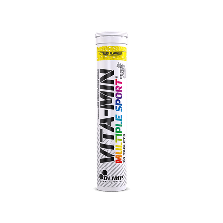Tube Olimp Vita-Min Multiple Sport effervescent goût citron, complexe multivitamines et minéraux pour sportifs en 20 comprimés à dissoudre
