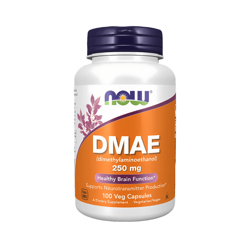 Pot NOW Foods DMAE 250mg 100 gélules végétariennes, complément pour la fonction cérébrale saine et la production de neurotransmetteurs, formule non OGM​​