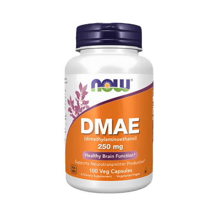 Pot NOW Foods DMAE 250mg 100 gélules végétariennes, complément pour la fonction cérébrale saine et la production de neurotransmetteurs, formule non OGM​​
