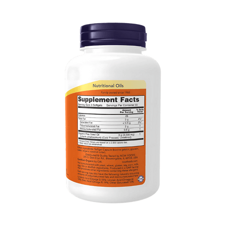 Pot Now Foods Flax Oil 1000mg, 100 softgels, soutien cardiovasculaire à base d’huile de lin biologique riche en oméga 3 ALA