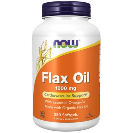 Now Foods Flax Oil huile de lin 1000mg oméga-3 cardiovasculaire 250 softgels bio - Dragon Nutrition