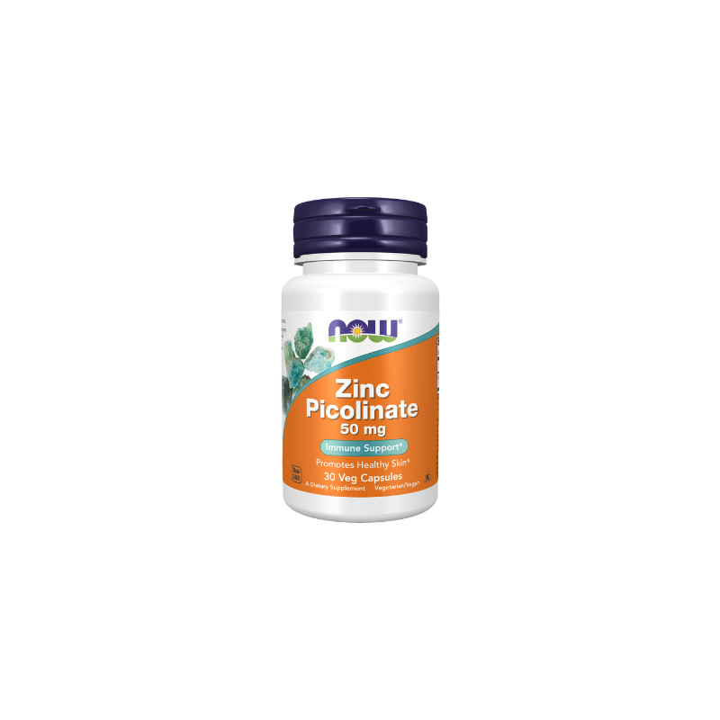 Pot NOW Foods Zinc Picolinate 50mg 60 vegicaps, complément non OGM qui soutient le système immunitaire, la peau et les cheveux