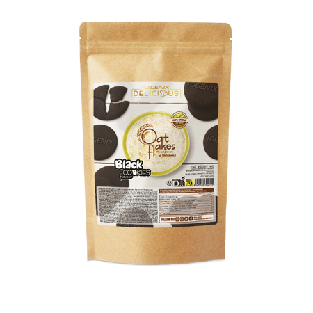Oat Flakes iO.Genix Delicious 1kg - Flocons d'avoine complète Black Cookies biscuit chocolat noir 100% avoine complète | Dragon Nutrition