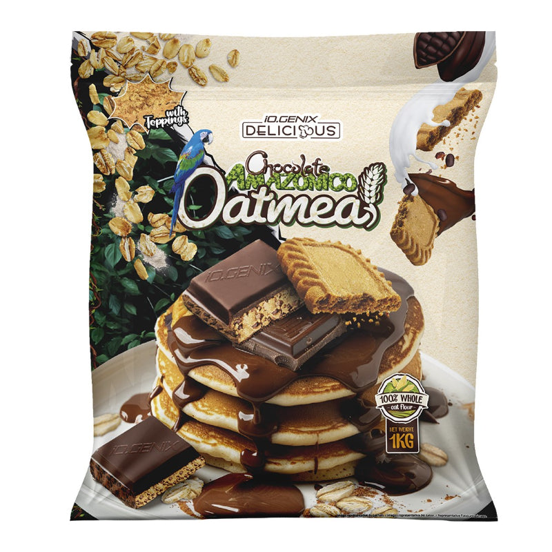Oatmeal Chocolate Amazonico iO.Genix Delicious 1kg - Flocons d'avoine complète chocolat intense avec toppings 100% farine d'avoine complète | Dragon Nutrition