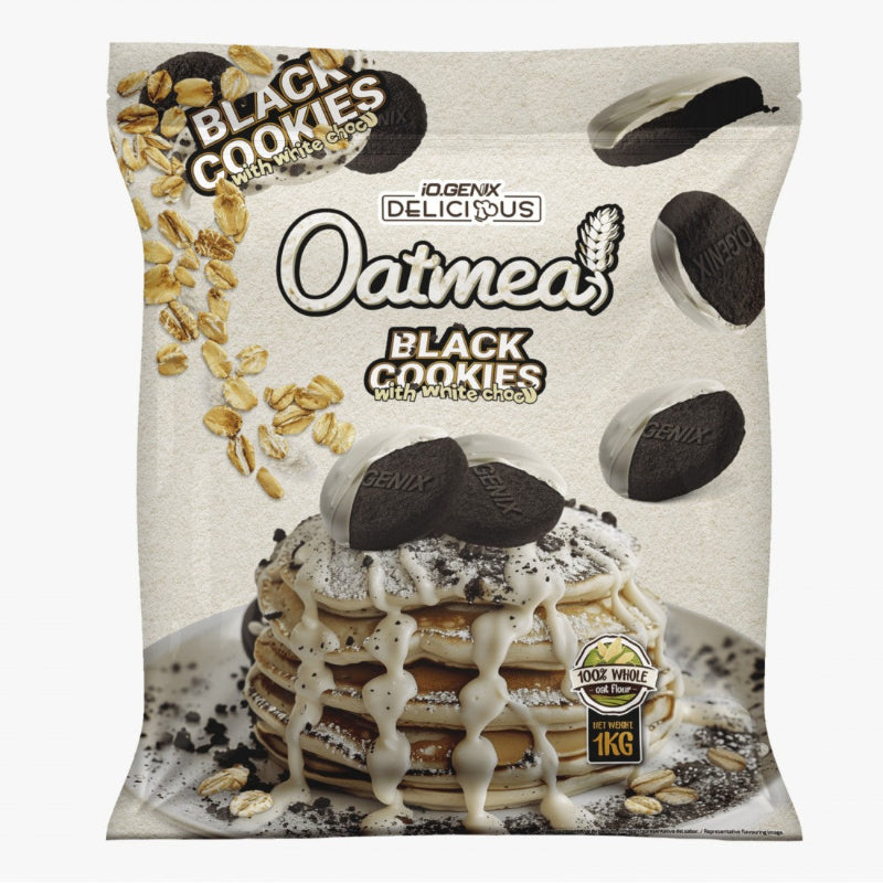 Oatmeal iO.Genix Delicious 1kg - Flocons d'avoine complète Black Cookies chocolat blanc biscuit 100% farine d'avoine complète | Dragon Nutrition