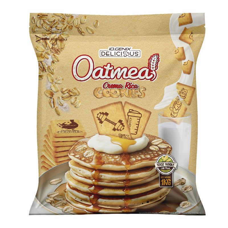 Oatmeal iO.Genix Delicious 1kg - Flocons d'avoine complète Crema Rica Cookies biscuit vanille crème 100% farine d'avoine complète | Dragon Nutrition