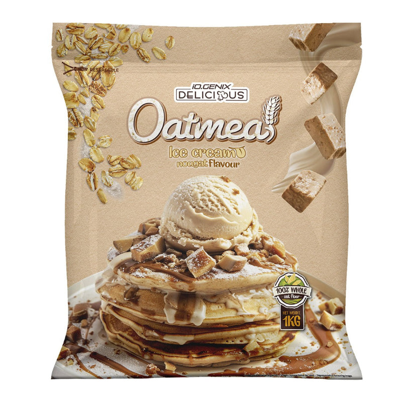 Oatmeal iO.Genix Delicious 1kg - Flocons d'avoine complète Ice Cream Nougat glace nougat 100% farine d'avoine complète petit-déjeuner sportif | Dragon Nutrition