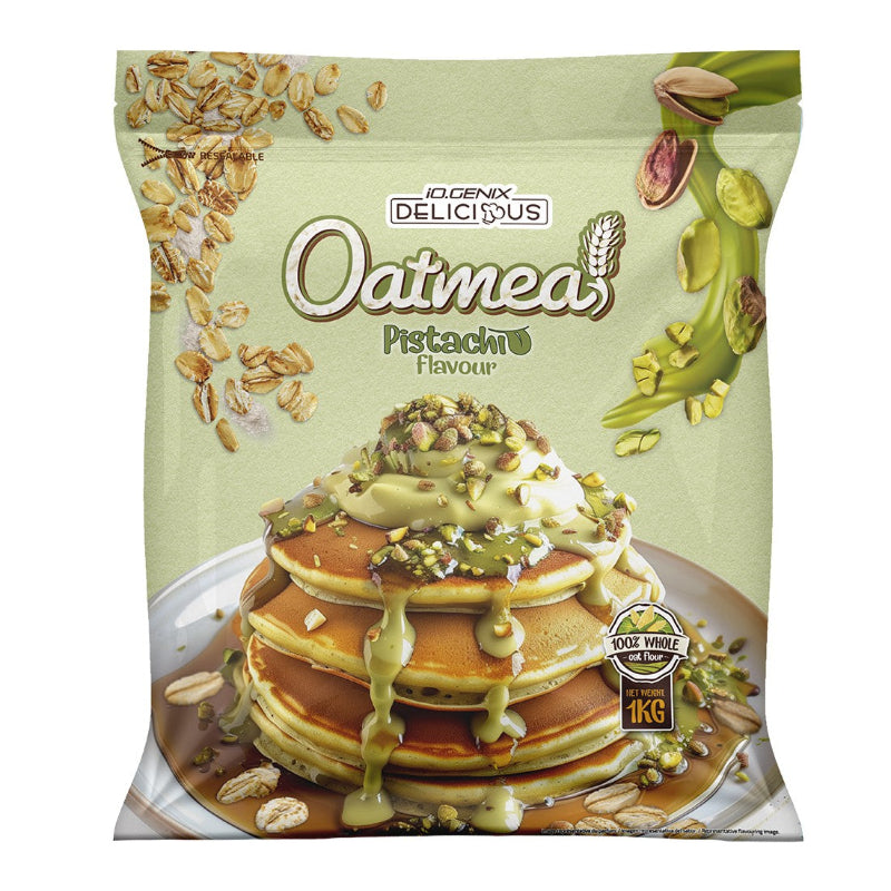 Oatmeal iO.Genix Delicious 1kg - Flocons d'avoine complète pistache 100% farine d'avoine complète petit-déjeuner sportif | Dragon Nutrition