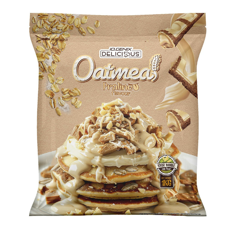 Oatmeal iO.Genix Delicious 1kg - Flocons d'avoine complète praliné 100% farine d'avoine complète petit-déjeuner sportif | Dragon Nutrition