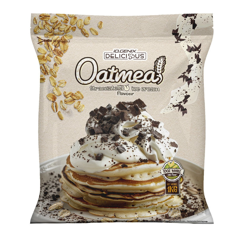 Oatmeal iO.Genix Delicious 1kg - Flocons d'avoine complète Stracciatella Ice Cream vanille éclats chocolat 100% farine d'avoine complète | Dragon Nutrition