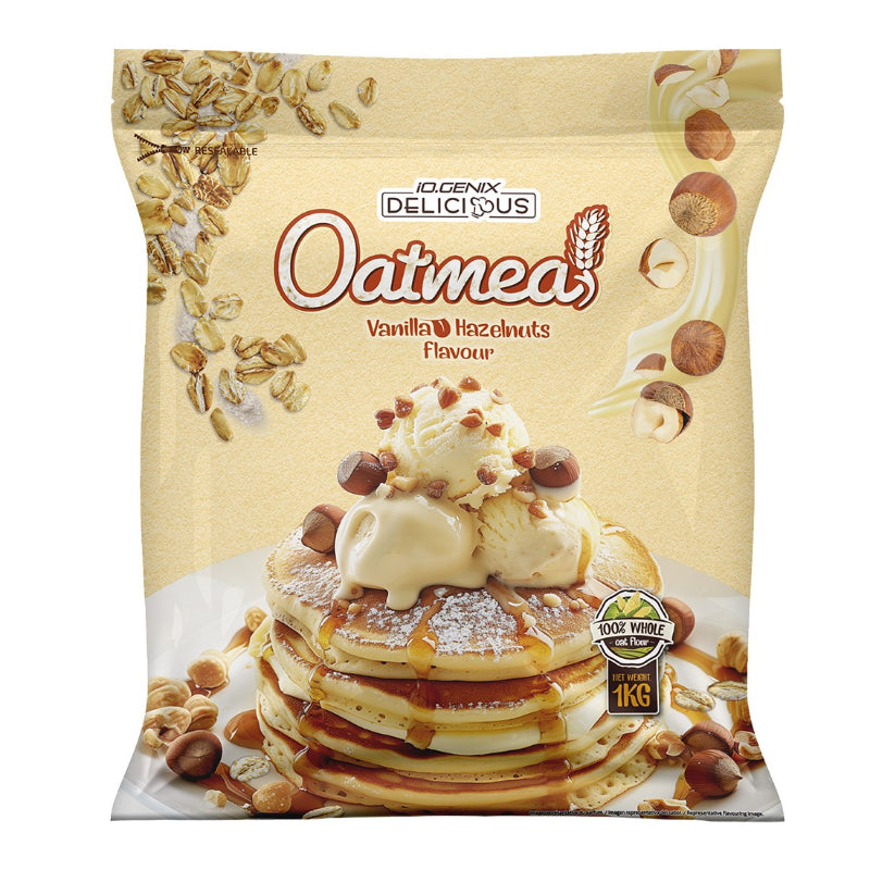 Oatmeal iO.Genix Delicious 1kg - Flocons d'avoine complète vanille noisette 100% farine d'avoine complète petit-déjeuner sportif | Dragon Nutrition

