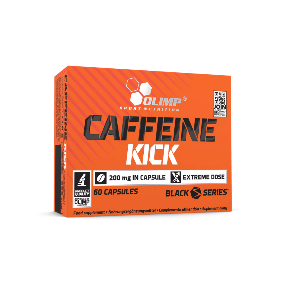Boîte Olimp Caffeine Kick 60 capsules, 200mg par capsule, dose extrême Black Series