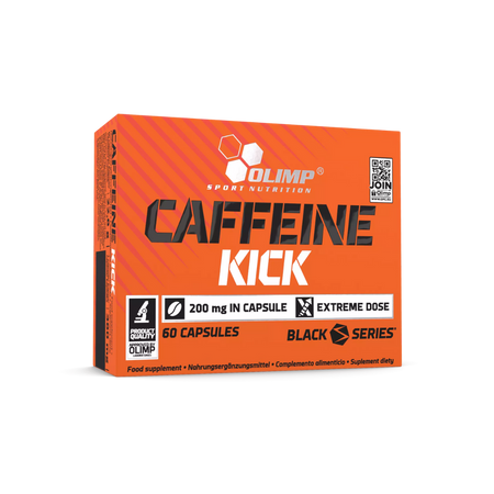 Boîte Olimp Caffeine Kick 60 capsules, 200mg par capsule, dose extrême Black Series