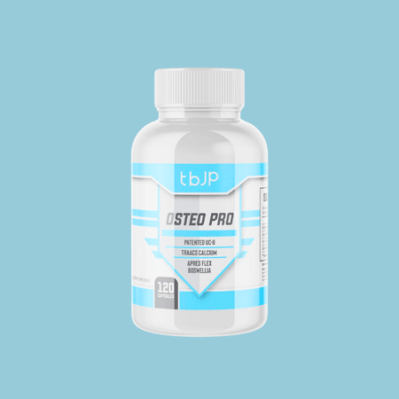 Flacon TBJP Osteo Pro 120 capsules, complément pour les os et articulations associant calcium Traacs, collagène UC-II, ApresFlex Boswellia serrata et bore glycinate