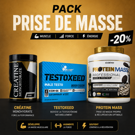 Pack Prise de Masse Créatine Monohydrate Testoxeed Olimp Protein Mass iOGenix -20% - Dragon Nutrition
