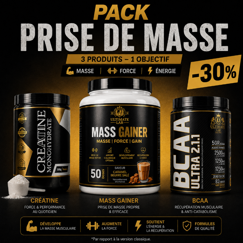 Pack Prise de Masse Ultimate Lab Créatine Mass Gainer BCAA 2.1.1 masse force énergie -30% - Dragon Nutrition