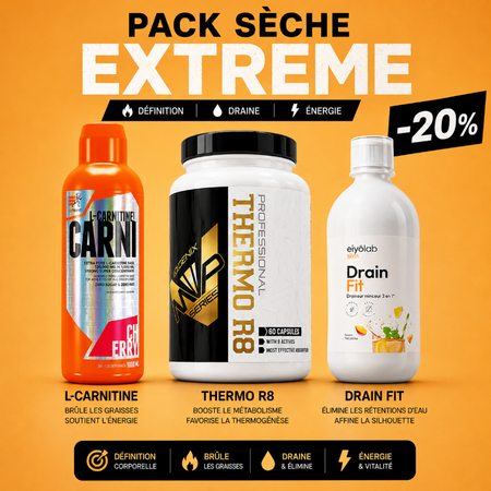 Pack Sèche Extrême L-Carnitine Thermo R8 Drain Fit - Brûle graisses drainant énergie -20% - Dragon Nutrition