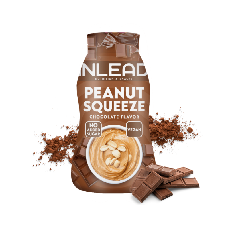 Bouteille Peanut Squeeze goût chocolat, beurre de cacahuète vegan sans sucres ajoutés avec éclats de chocolat