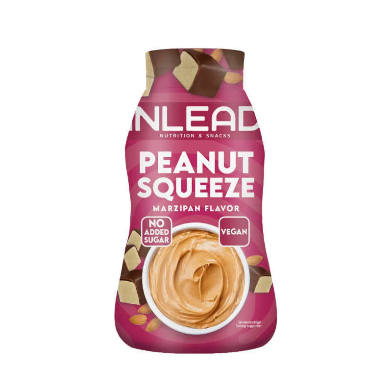 Bouteille Peanut Squeeze goût marzipan, beurre de cacahuète aromatisé massepain, vegan et sans sucres ajoutés