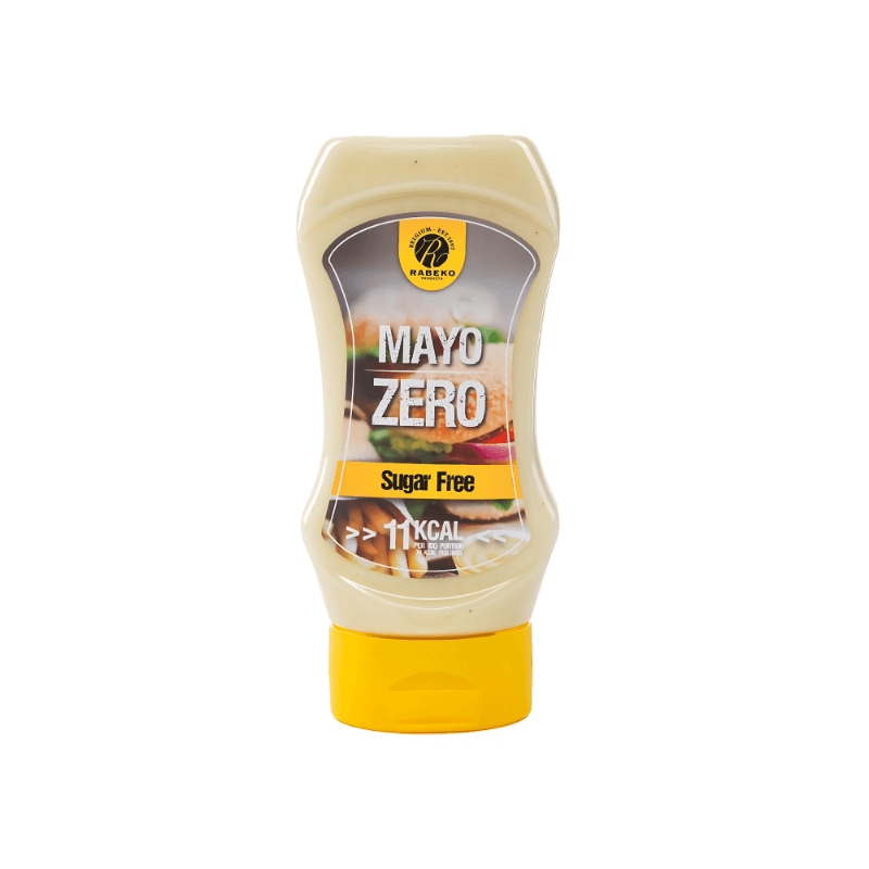 Bouteille de sauce Rabeko Mayo Zero saveur mayonnaise légère sans sucre pour accompagner burgers et sandwiches