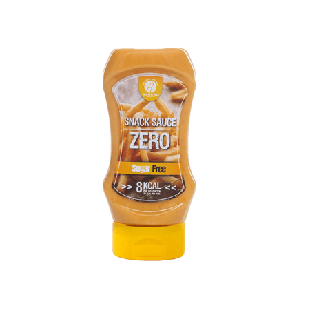 Bouteille de sauce Rabeko Snack Sauce Zero sans sucre avec illustration de frites croustillantes sur l’étiquette