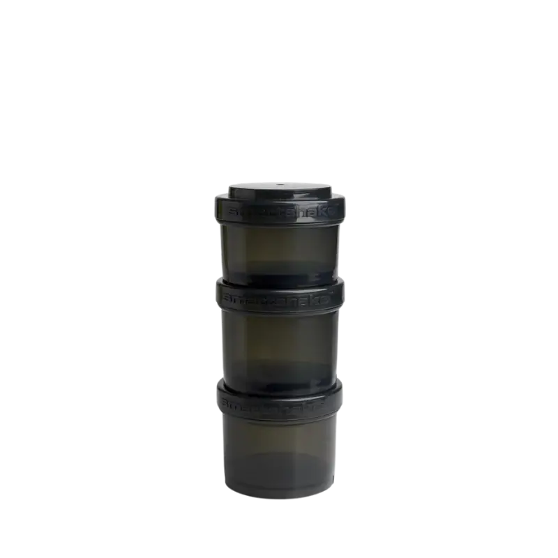 Ensemble de trois réservoirs compartiments Smartshake noirs empilés verticalement avec couvercles