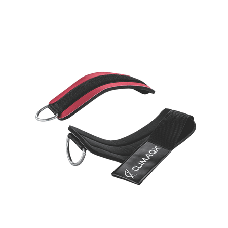 Sangle de cheville Climaqx noir et rouge vue de profil montrant le rembourrage et l’anneau de fixation