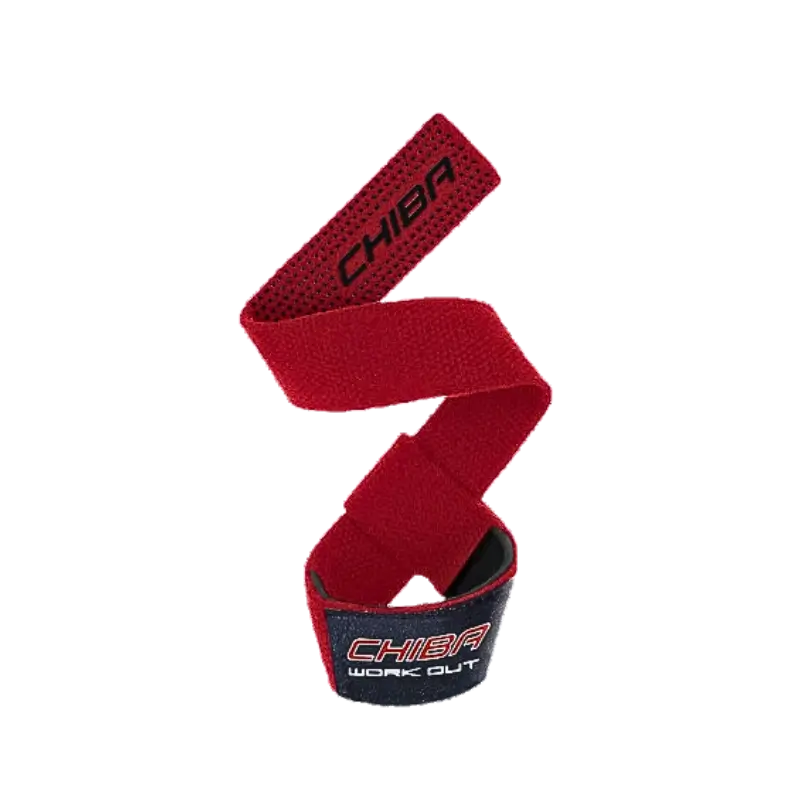 Sangle de tirage Chiba Workout rouge avec boucle rembourrée pour le poignet et longue lanière d’enroulement